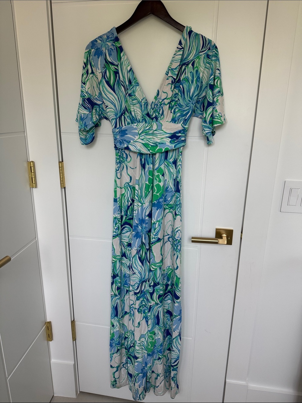 Blue & Green Lilly Pulitzer Floral V-Neck Maxi Dress